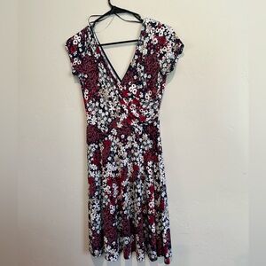 Kaileigh Floral Midi Dress - Red, White, Black